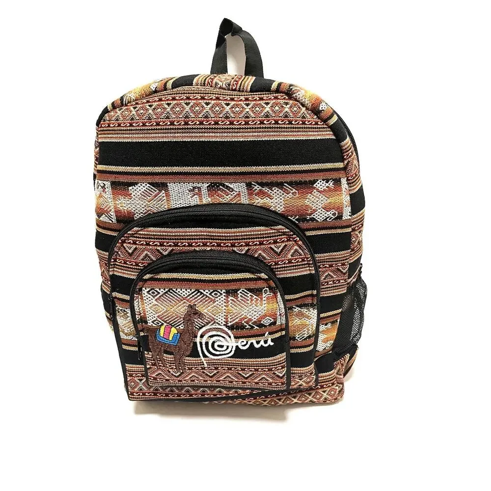 Handmade Peruvian Fabric Backpack Llama Design Colorful Item in USA